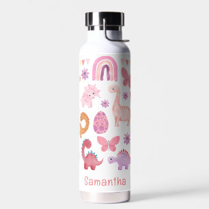 Individuelle Name Pink Dinosaurier Trinkflasche