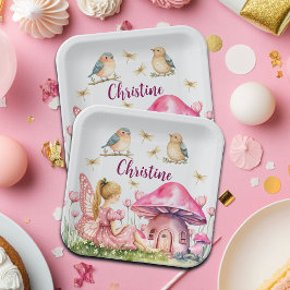 Individuelle Name Pink Fairy Mushrooms Pappteller