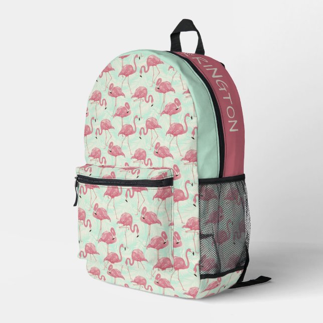 Individuelle Name Pink Flamingos Muster Bedruckter Rucksack (Rückseitige Ecke Rechts)