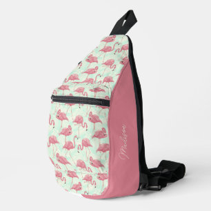 Individuelle Name Pink Flamingos Muster Crossbody Bag