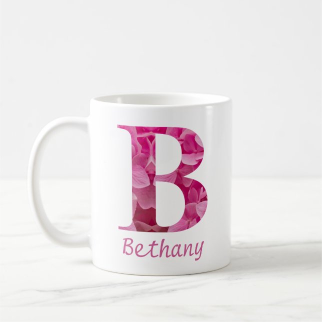 Individuelle Name Pink Floral Alphabet Letter "B"  Kaffeetasse (Links)