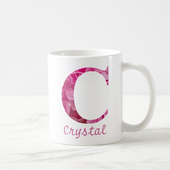 Individuelle Name Pink Floral Alphabet Letter "C"  Kaffeetasse (Rechts)