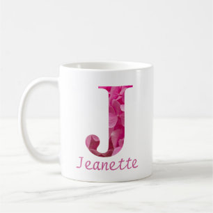 Individuelle Name Pink Floral Alphabet Letter "J" Kaffeetasse