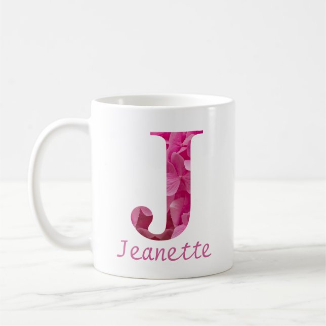 Individuelle Name Pink Floral Alphabet Letter "J"  Kaffeetasse (Links)