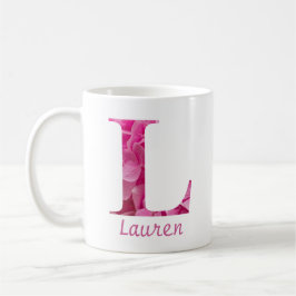 Individuelle Name Pink Floral Alphabet Letter "L" Kaffeetasse