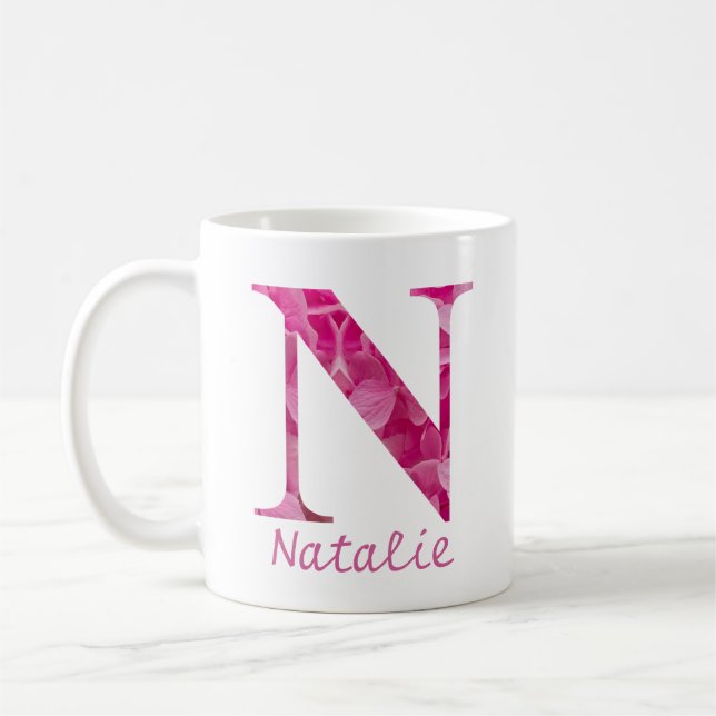 Individuelle Name Pink Floral Alphabet Letter "N"  Kaffeetasse (Links)