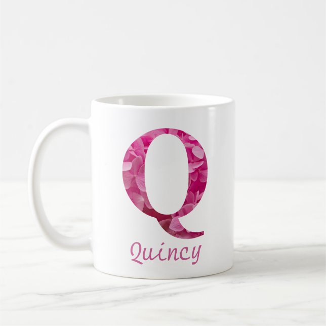 Individuelle Name Pink Floral Alphabet Letter "Q"  Kaffeetasse (Links)