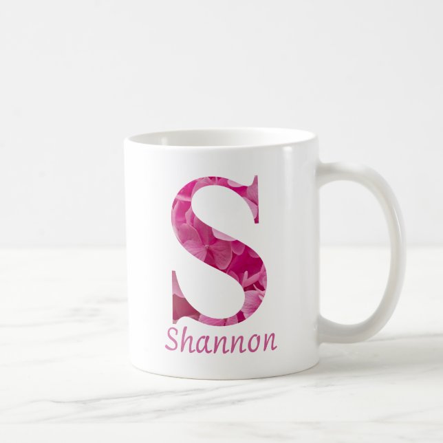 Individuelle Name Pink Floral Alphabet Letter "S"  Kaffeetasse (Rechts)