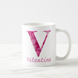 Individuelle Name Pink Floral Alphabet Letter "V" Kaffeetasse