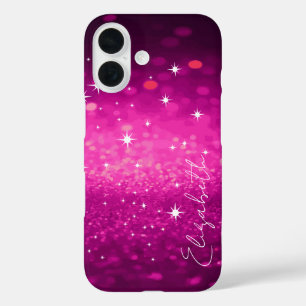 Individuelle Name Pink Glitzer iPhone 16 Hülle