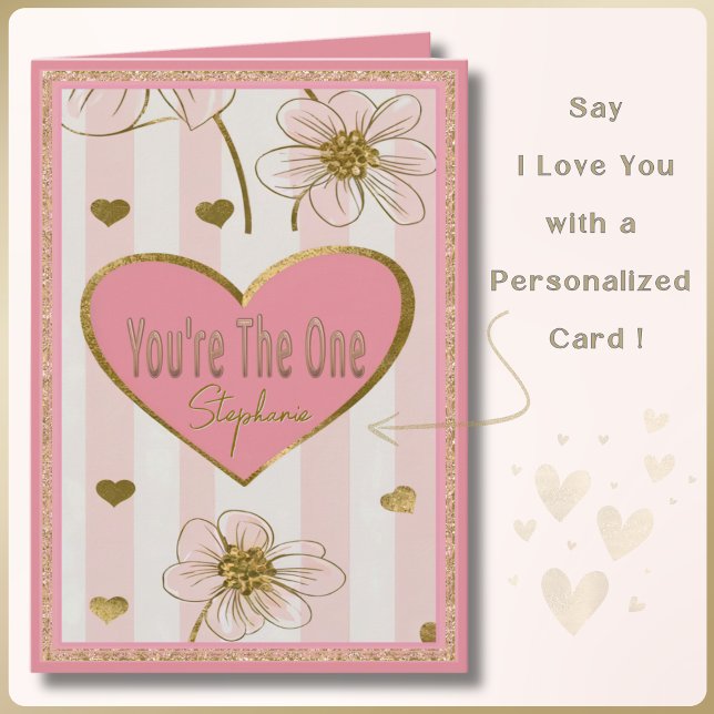 Individuelle Name Pink Gold Herz Blume Valentine Karte (Spoil your loved one with a custom name card. Perfect for Valentine's Day, Anniversary, or Birthday!)