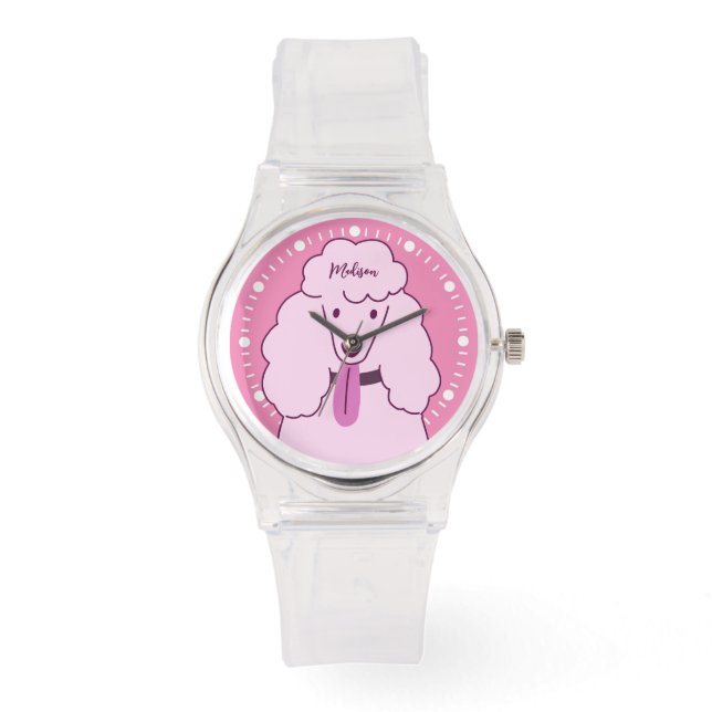 Individuelle Name Pink Poodle Armbanduhr (Vorderseite)
