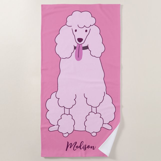 Individuelle Name Pink Poodle Strandtuch (Vorderseite)