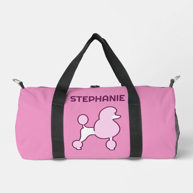 Individuelle Name Pink Poodles Duffle Bag (Vorderseite)