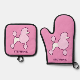 Individuelle Name Pink Poodles Ofenhandschuh & Topflappen-Set