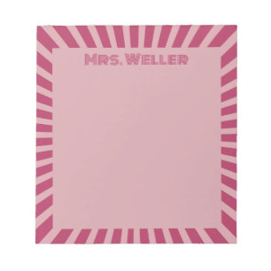 Individuelle Name Pink Retro Lehrer Wertschätzung Notizblock