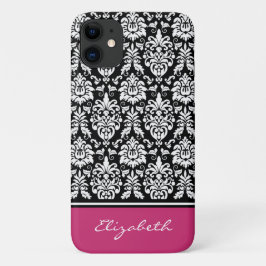 Individuelle Name Pink Schwarz-weiß Damask Case-Mate iPhone Hülle