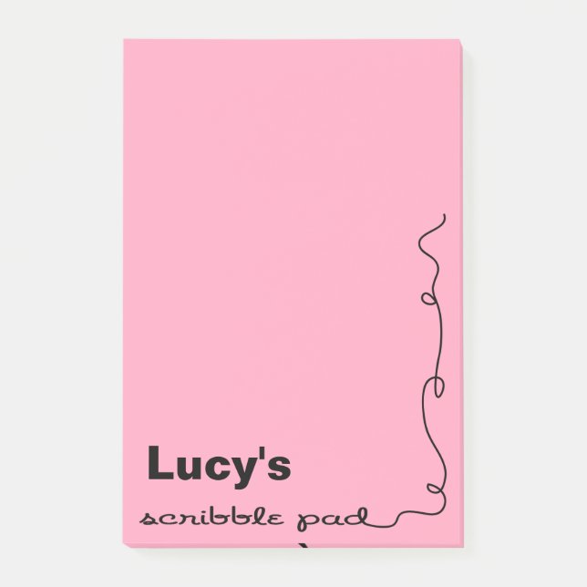 Individuelle Name Pink Scribble Pad Post-it Klebezettel (Vorderseite)