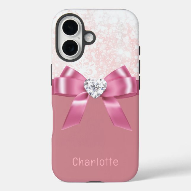 Individuelle Name Pink Snowflake Ribbon iPhone 16  Case-Mate iPhone Hülle (Rückseite)