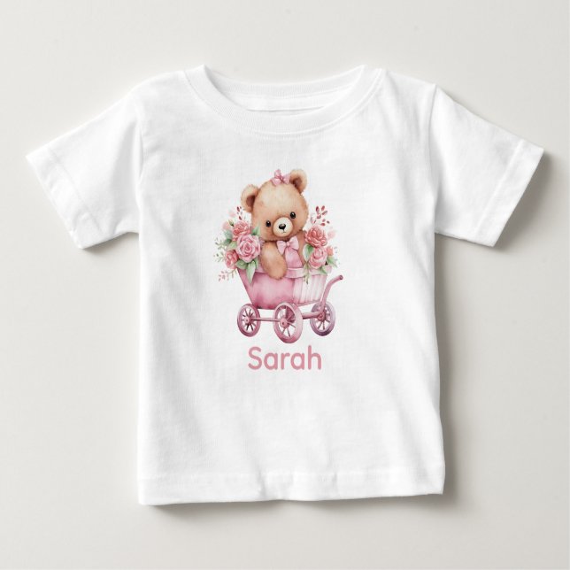 Individuelle Name Pink Teddy Bear Baby Shirt (Vorderseite)