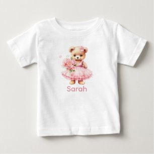 Individuelle Name Pink Teddy Bear Baby Shirt
