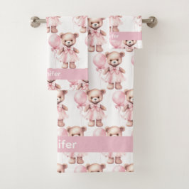 Individuelle Name Pink Teddy Bear Girl's Bath Hand Badhandtuch Set