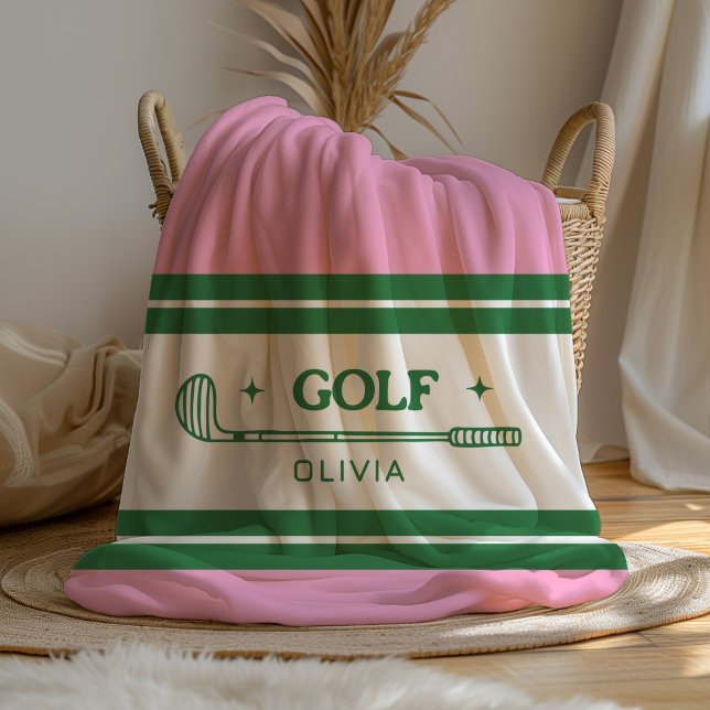 Individuelle Name Pink und Green Golf Liebhaber Fleecedecke (Von Creator hochgeladen)