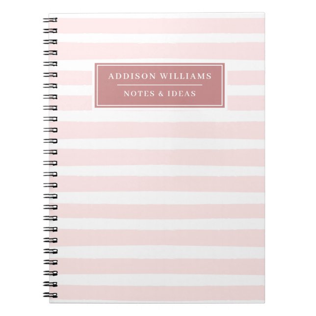Individuelle Name Pink White Stripe Muster Notizblock (Vorderseite)