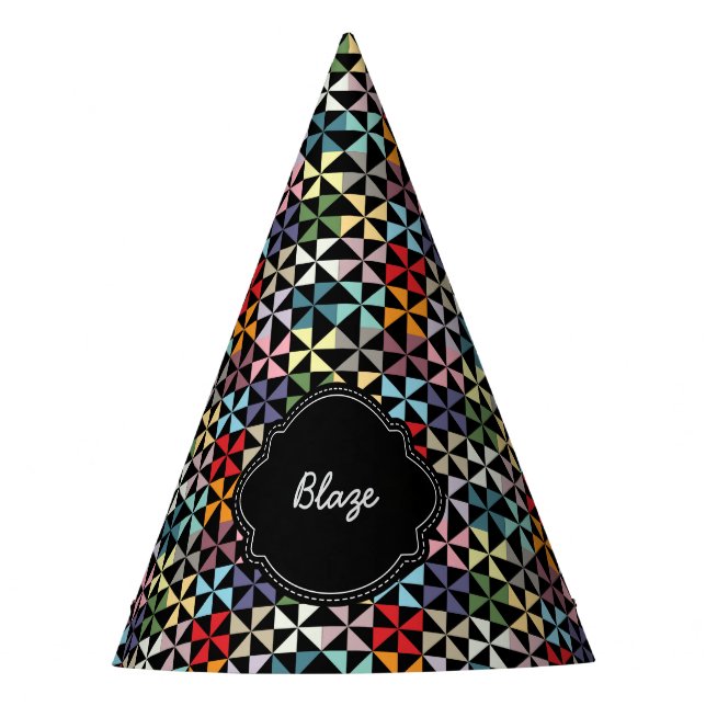 individuelle Name Pinwheel Muster Schwarz Partyhütchen (Vorderseite)