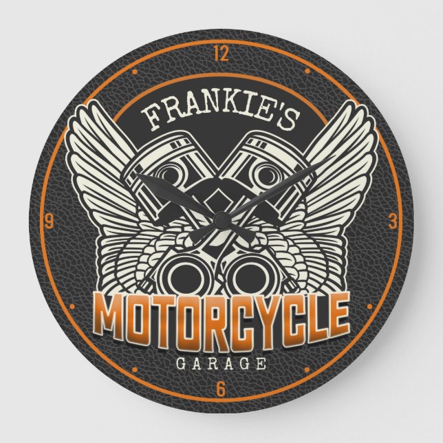 Individuelle Name Pistolen Wings Motorrad Fahrradg Große Wanduhr (Vorderseite)