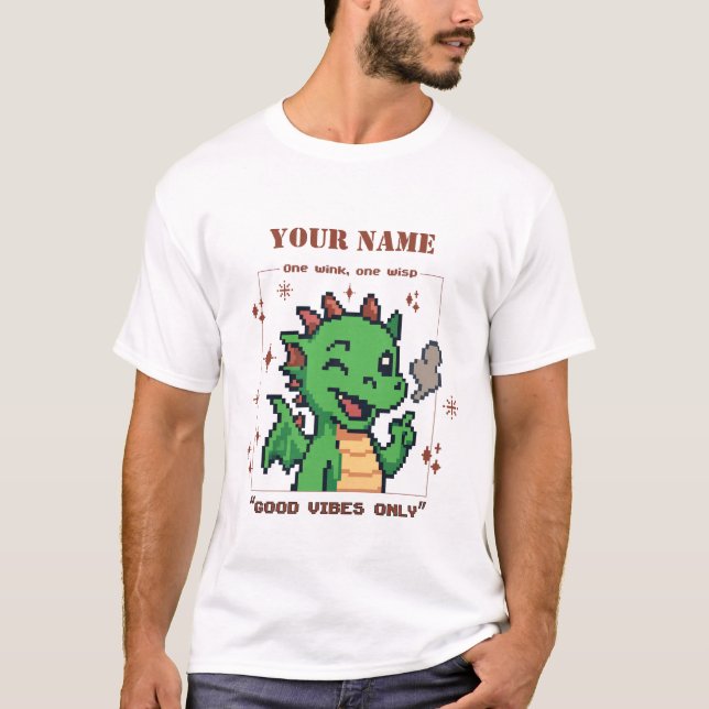 Individuelle Name Pixel Dragon T-Shirt — Retro 8-B (Vorderseite)
