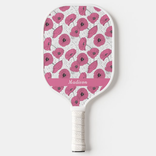 Individuelle Name Poppy Blume Muster Pickleball Schläger (Vorderseite)