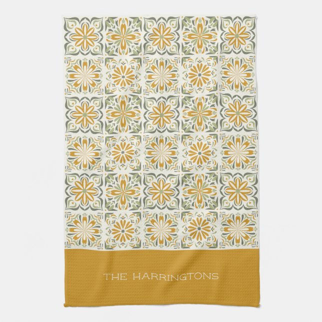 Individuelle Name Portugese Tiles Pattern Geschirrtuch (Vertikal)