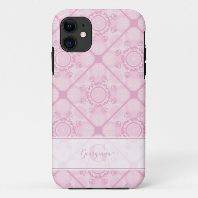 Individuelle Name Preppy in Pink Mandala Diamond g Case-Mate iPhone Hülle (Rückseite)