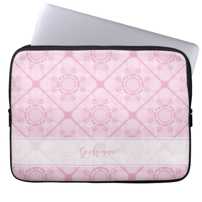 Individuelle Name Preppy in Pink Mandala Diamond g Laptopschutzhülle (Vorderseite)