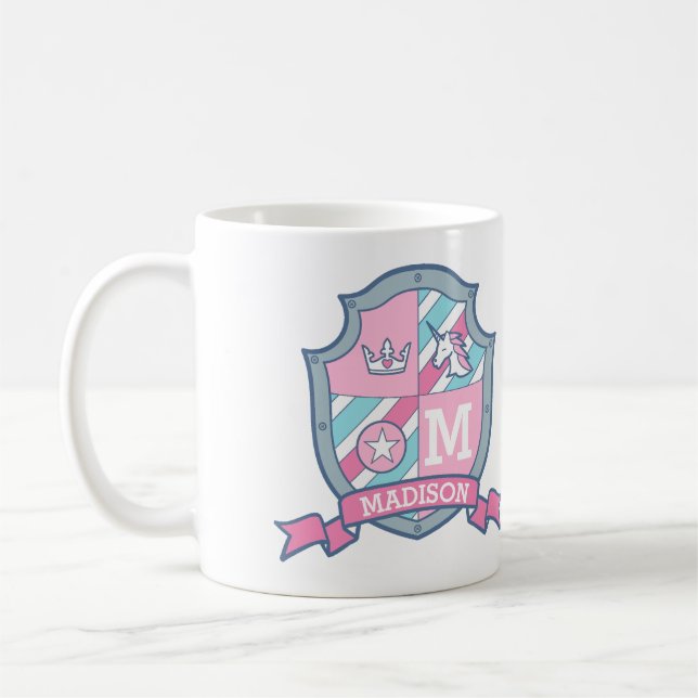 Individuelle Name Prinzessin Wappen pink blau Madi Kaffeetasse (Links)