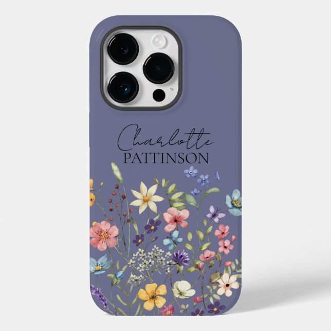 Individuelle Name Pruple Gray Botanische Wildblume Case-Mate iPhone Hülle (Rückseite)