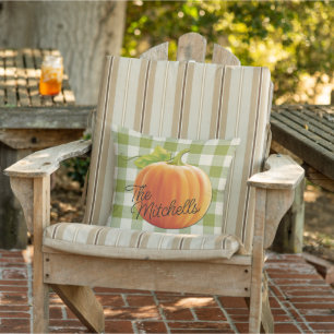 Individuelle Name Pumpkin Autumn Green Gingham Pat Kissen