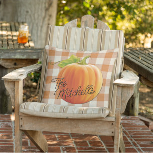 Individuelle Name Pumpkin Fall Orange Gingham Patt Kissen