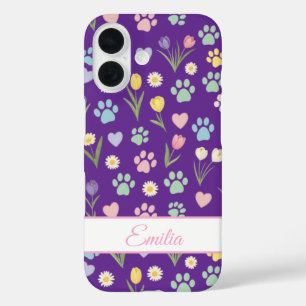 Individuelle Name PW Print & Hearts Handy-Fall iPhone 16 Hülle