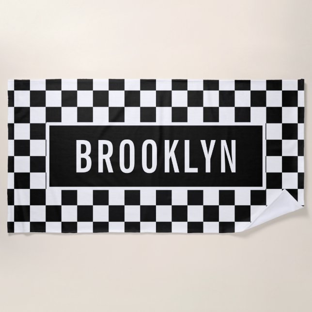 Individuelle Name Racing Checkerboard Muster Class Strandtuch (Vorderseite)