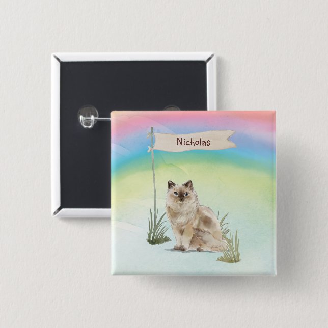 Individuelle Name Ragdoll Cat Pet Button (Vorne & Hinten)