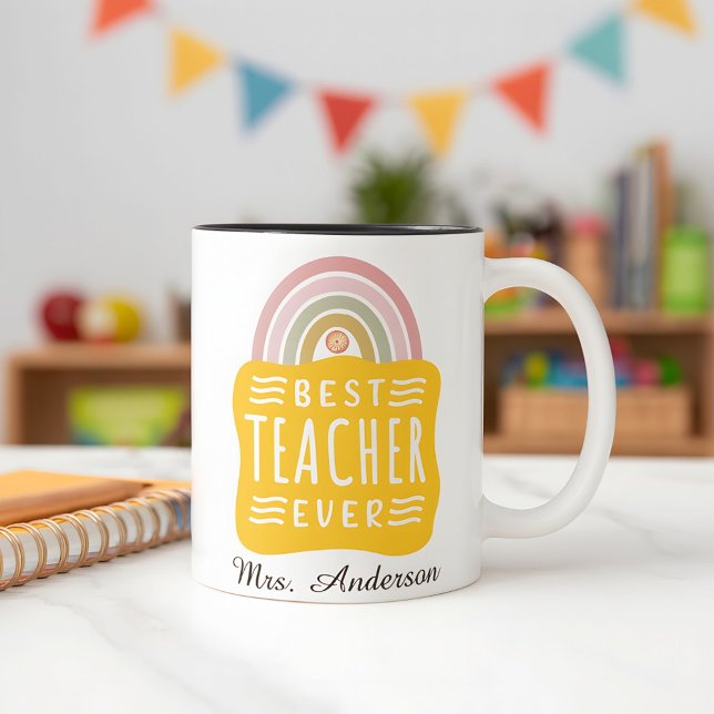 Individuelle Name Rainbow Bester Lehrer je Wertsch Zweifarbige Tasse (Von Creator hochgeladen)