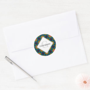 Individuelle Name Rainbow Floral Fountain Diamond Runder Aufkleber