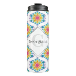 Individuelle Name Rainbow Floral Mandala Retro Oge Thermosbecher