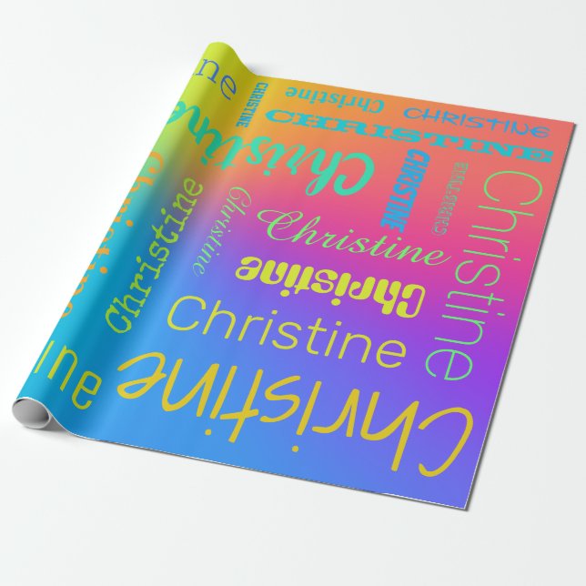 Individuelle Name Rainbow Geschenkpapier (Ungerollt)
