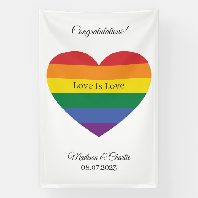 Individuelle Name Rainbow Heart Banner (Vertikal)