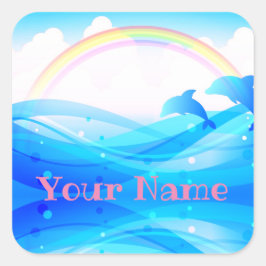 Individuelle Name Rainbow Summer Magic Blue Delphi Quadratischer Aufkleber