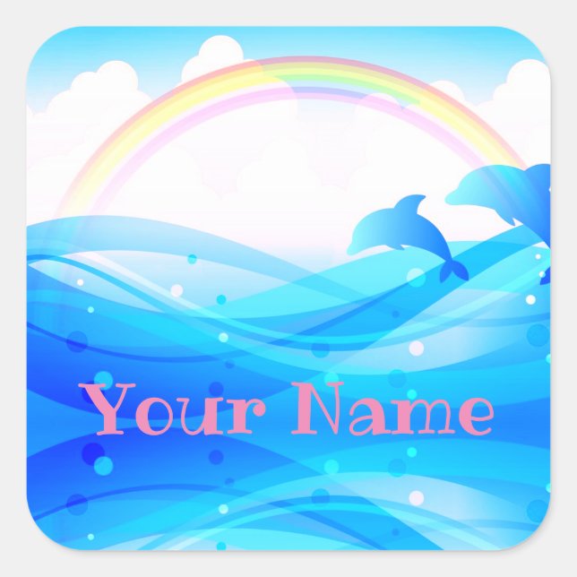Individuelle Name Rainbow Summer Magic Blue Delphi Quadratischer Aufkleber (Vorderseite)