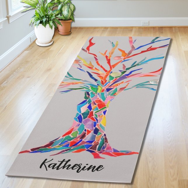 Individuelle Name Rainbow Tree Gray Yogamatte (Von Creator hochgeladen)